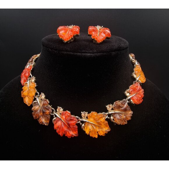 Vintage Lisner 1950s Autumn Leaf Necklace & Earrings Set - Picture 1 of 5